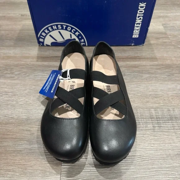 Birkenstock Santa Ana Black Leather Ballet Flats
